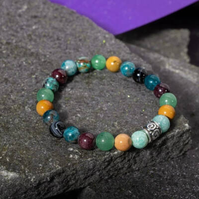 Başak Burcu Bileklik Amazonit, Bordo Granat Lal, Jasper, Krizokol, Mavi Apatit, Siyah Göz Akik, Yeşil Aventurin - 5