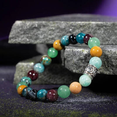 Başak Burcu Bileklik Amazonit, Bordo Granat Lal, Jasper, Krizokol, Mavi Apatit, Siyah Göz Akik, Yeşil Aventurin - 6