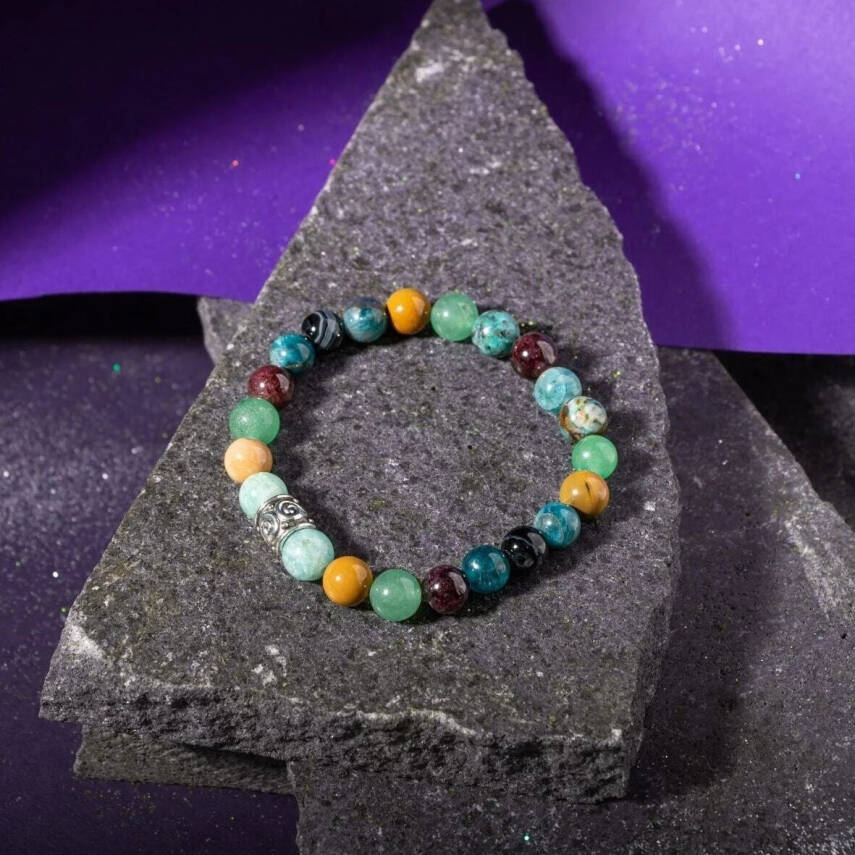 Başak Burcu Bileklik Amazonit, Bordo Granat Lal, Jasper, Krizokol, Mavi Apatit, Siyah Göz Akik, Yeşil Aventurin - 7