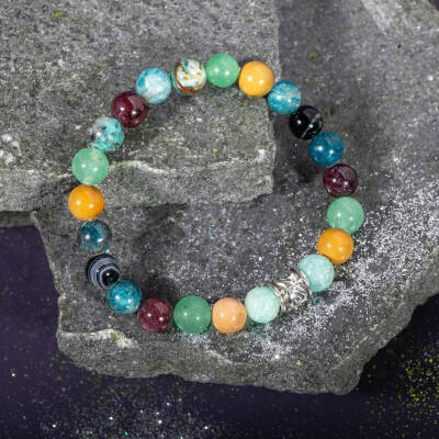 Başak Burcu Bileklik Amazonit, Bordo Granat Lal, Jasper, Krizokol, Mavi Apatit, Siyah Göz Akik, Yeşil Aventurin - 8
