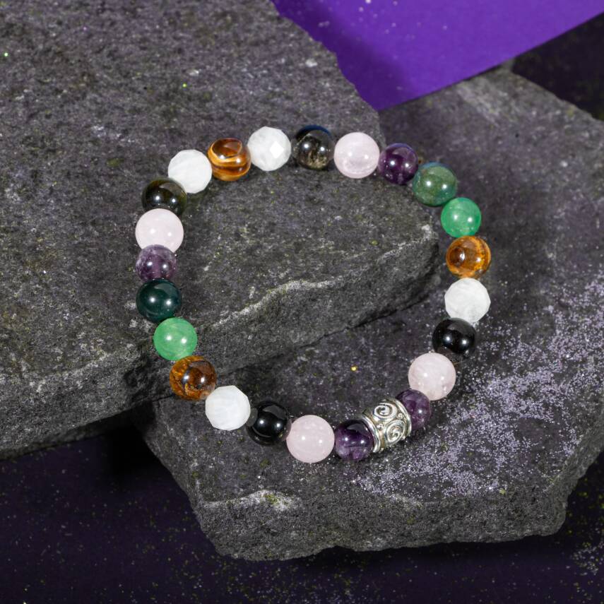 Başak Burcu Bileklik Amazonit, Bordo Granat Lal, Jasper, Krizokol, Mavi Apatit, Siyah Göz Akik, Yeşil Aventurin - 1