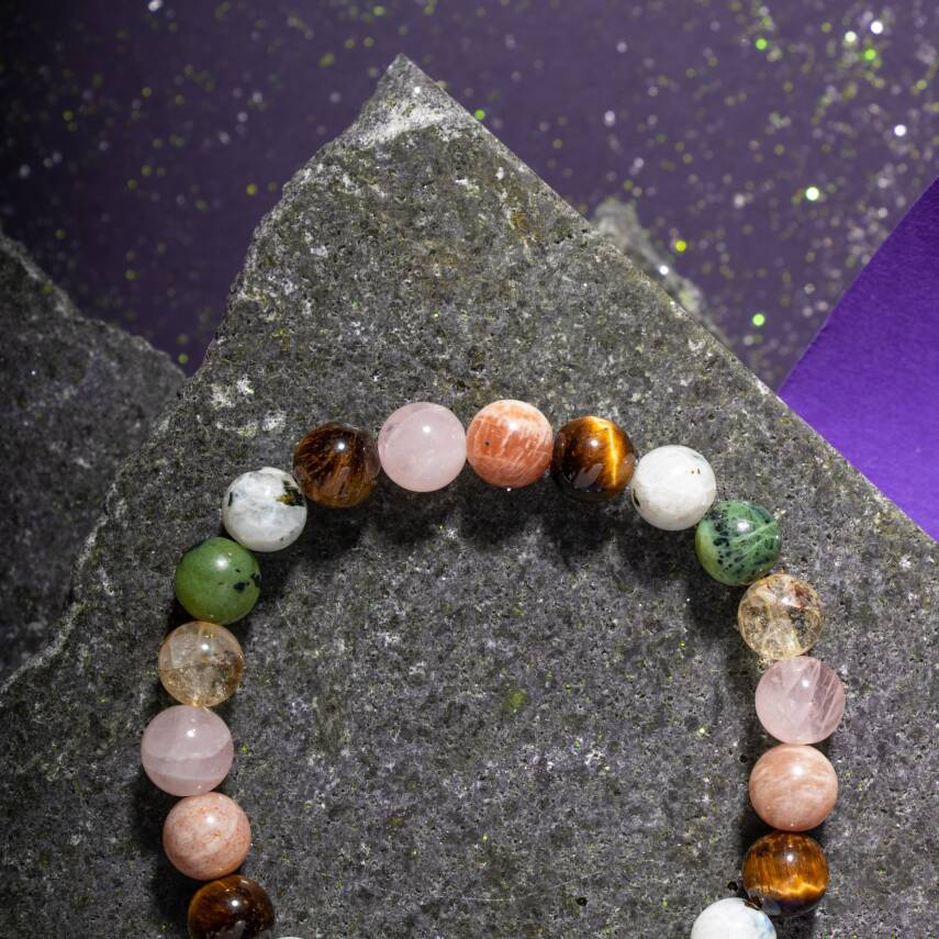 Başak Burcu Bileklik Amazonit, Bordo Granat Lal, Jasper, Krizokol, Mavi Apatit, Siyah Göz Akik, Yeşil Aventurin - 5