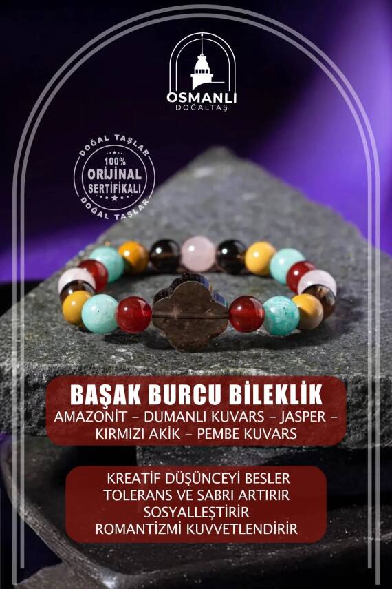 Başak Burcu Bileklik Amazonit, Dumanlı Kuvars, Jasper, Kırmızı Akik, Pembe Kuvars - 2