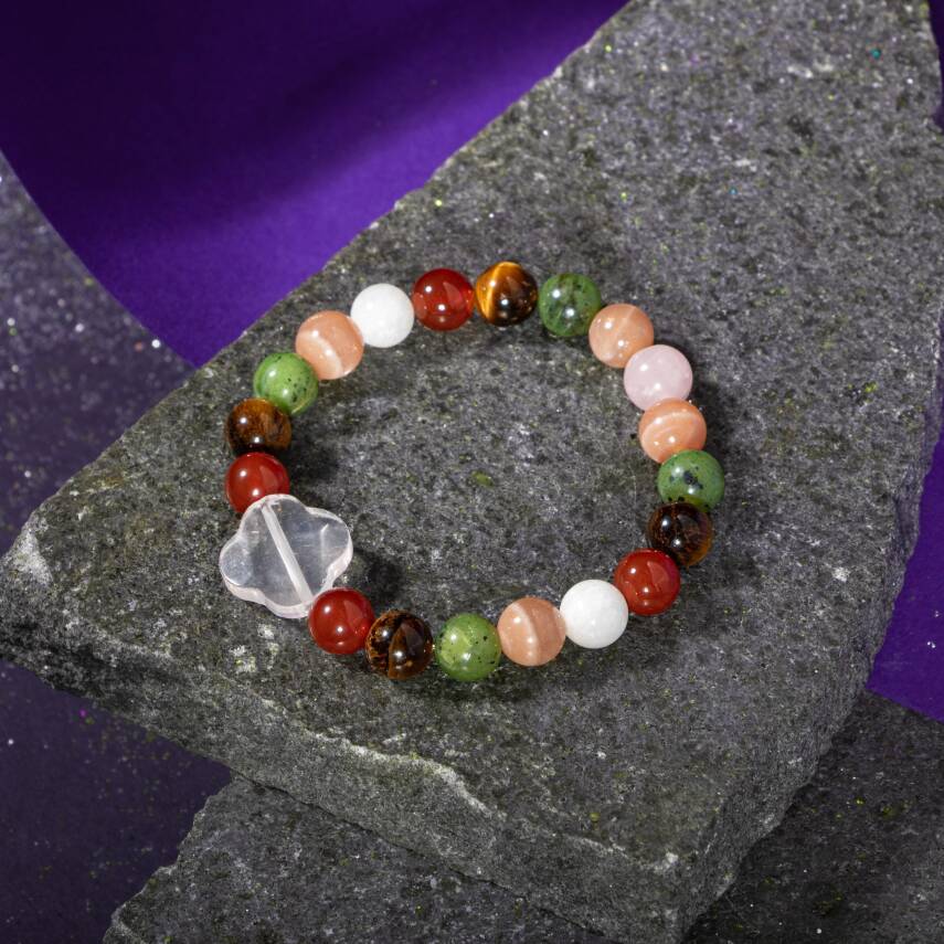 Başak Burcu Bileklik Amazonit, Dumanlı Kuvars, Jasper, Kırmızı Akik, Pembe Kuvars - 1