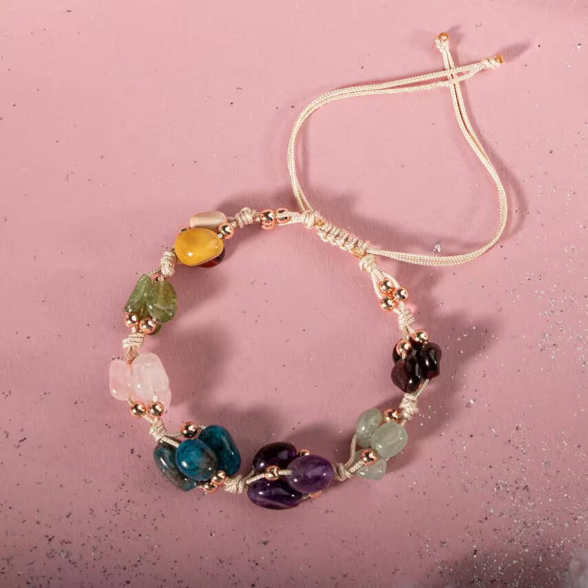 Başak Burcu Bileklik Ametist, Bordo Granat Lal, Jasper, Mavi Apatit, Pembe Kuvars, Yeşil Aventurin, Zebercet (Peridot) - 1