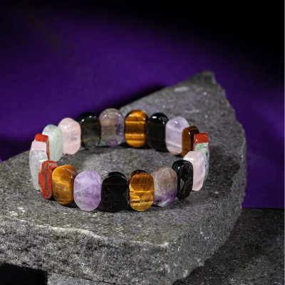 Başak Burcu Bileklik Ametist, Golden Obsidyen, Kaplan Gözü, Labradorit, Pembe Kuvars, Yosunlu Akik - Osmanlı Doğaltaş