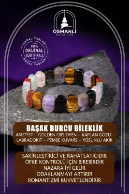 Başak Burcu Bileklik Ametist, Golden Obsidyen, Kaplan Gözü, Labradorit, Pembe Kuvars, Yosunlu Akik - 2
