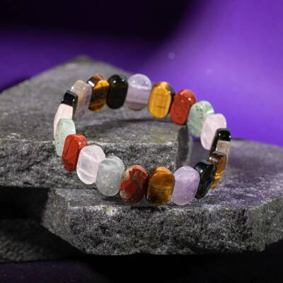 Başak Burcu Bileklik Ametist, Golden Obsidyen, Kaplan Gözü, Labradorit, Pembe Kuvars, Yosunlu Akik - 6