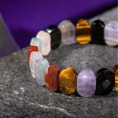 Başak Burcu Bileklik Ametist, Golden Obsidyen, Kaplan Gözü, Labradorit, Pembe Kuvars, Yosunlu Akik - 7