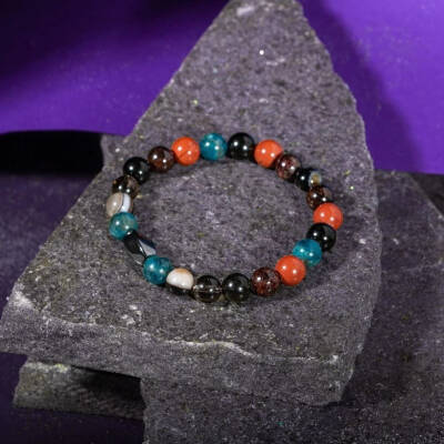 Başak Burcu Bileklik Bordo Granat Lal, Dumanlı Kuvars, Golden Obsidyen, Jasper, Mavi Apatit, Siyah Göz Akik - Osmanlı Doğaltaş