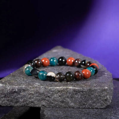 Başak Burcu Bileklik Bordo Granat Lal, Dumanlı Kuvars, Golden Obsidyen, Jasper, Mavi Apatit, Siyah Göz Akik - 4