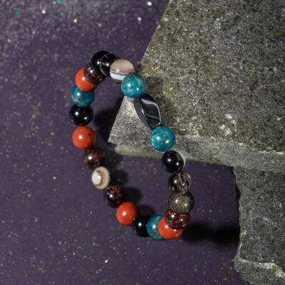 Başak Burcu Bileklik Bordo Granat Lal, Dumanlı Kuvars, Golden Obsidyen, Jasper, Mavi Apatit, Siyah Göz Akik - 5