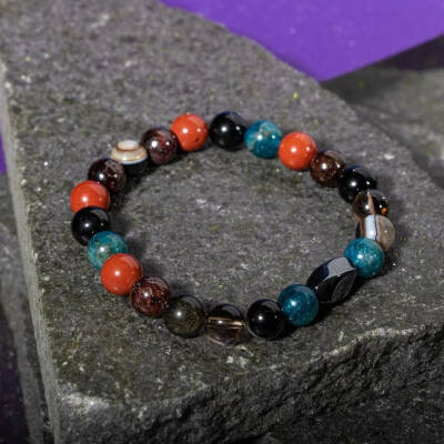 Başak Burcu Bileklik Bordo Granat Lal, Dumanlı Kuvars, Golden Obsidyen, Jasper, Mavi Apatit, Siyah Göz Akik - 7