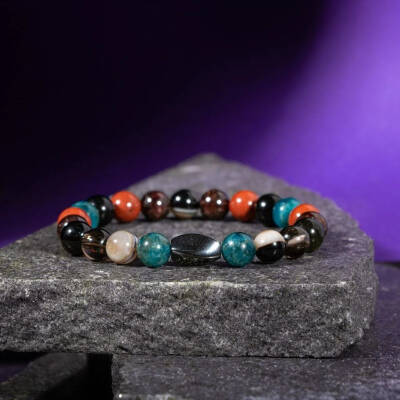 Başak Burcu Bileklik Bordo Granat Lal, Dumanlı Kuvars, Golden Obsidyen, Jasper, Mavi Apatit, Siyah Göz Akik - 8