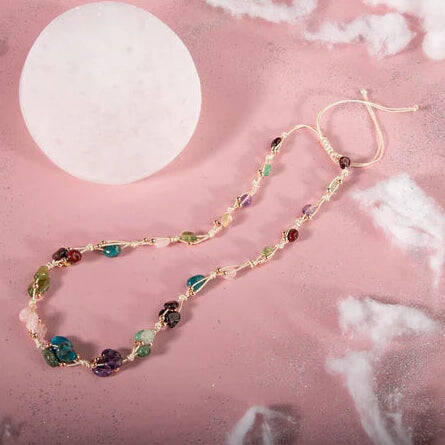 Başak Burcu Kolye Ametist, Bordo Granat Lal, Jasper, Mavi Apatit, Pembe Kuvars, Yeşil Aventurin, Zebercet (Peridot) - 1