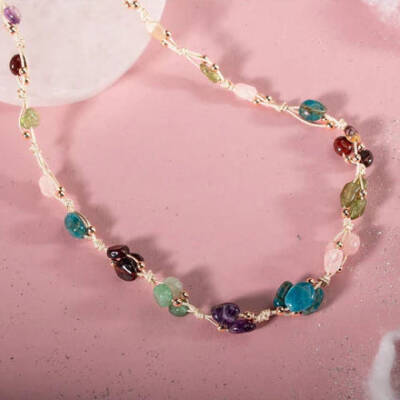 Başak Burcu Kolye Ametist, Bordo Granat Lal, Jasper, Mavi Apatit, Pembe Kuvars, Yeşil Aventurin, Zebercet (Peridot) - 2