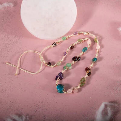 Başak Burcu Kolye Ametist, Bordo Granat Lal, Jasper, Mavi Apatit, Pembe Kuvars, Yeşil Aventurin, Zebercet (Peridot) - 3