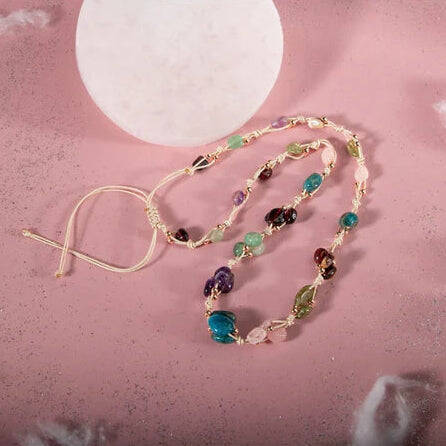 Başak Burcu Kolye Ametist, Bordo Granat Lal, Jasper, Mavi Apatit, Pembe Kuvars, Yeşil Aventurin, Zebercet (Peridot) - 3