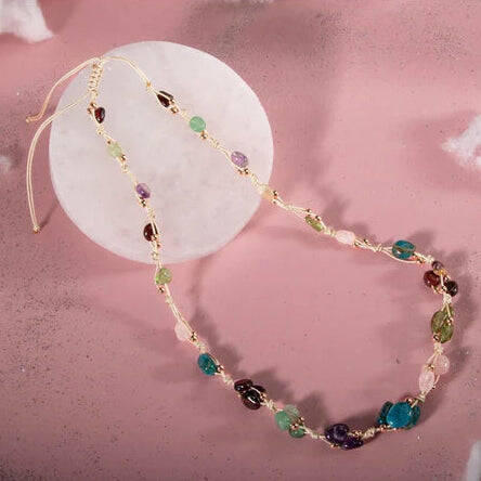 Başak Burcu Kolye Ametist, Bordo Granat Lal, Jasper, Mavi Apatit, Pembe Kuvars, Yeşil Aventurin, Zebercet (Peridot) - 4