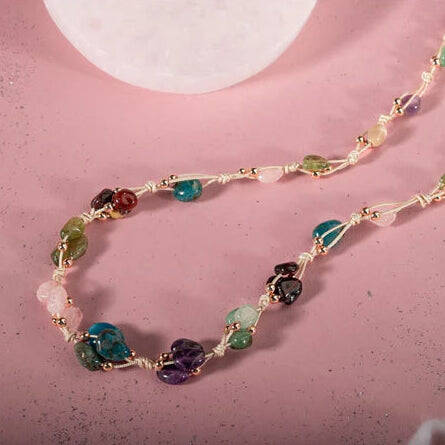 Başak Burcu Kolye Ametist, Bordo Granat Lal, Jasper, Mavi Apatit, Pembe Kuvars, Yeşil Aventurin, Zebercet (Peridot) - 5