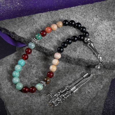 Başak Burcu Tesbih Amazonit, Jasper, Kırmızı Akik, Krizokol, Siyah Turmalin - 4