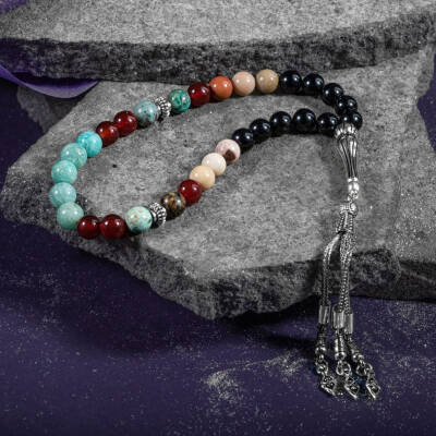 Başak Burcu Tesbih Amazonit, Jasper, Kırmızı Akik, Krizokol, Siyah Turmalin - 5