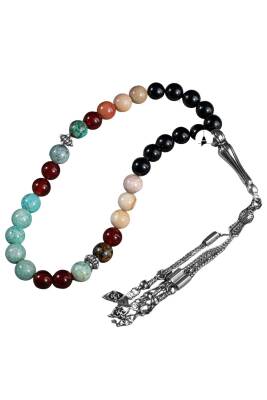 Başak Burcu Tesbih Amazonit, Jasper, Kırmızı Akik, Krizokol, Siyah Turmalin - 6