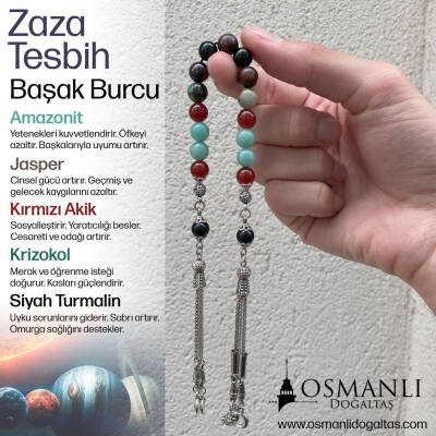 Başak Burcu Zaza Tesbih Doğal Taş Amazonit, Jasper, Kırmızı Akik, Krizokol, Siyah Turmalin - 3