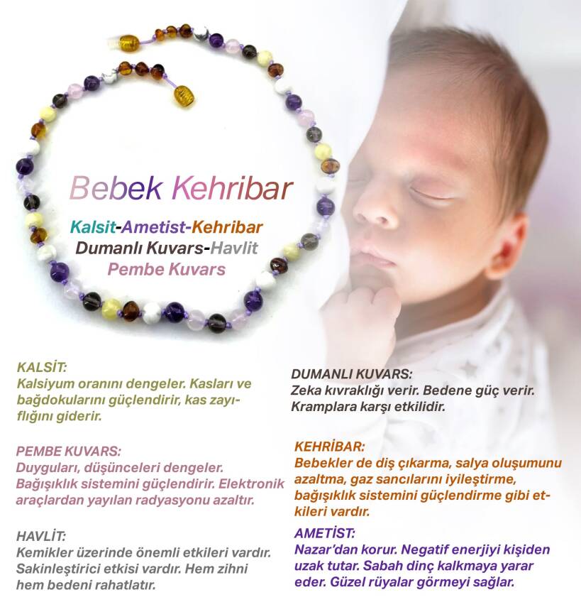 Bebek Kehribar Kalsit-Dumanlı Kuvars-Pembe Kuvars-Kehribar-Havlit-Ametist - 1