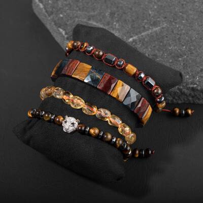 Bereket İstek Arzu Doğal Taş Erkek Bileklik Seti - 5