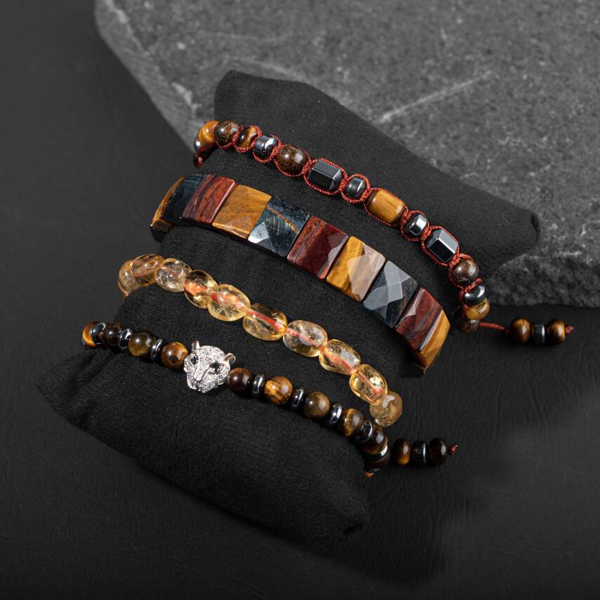 Bereket İstek Arzu Doğal Taş Erkek Bileklik Seti - 5