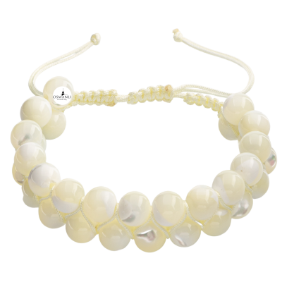 Beyaz Sedef 8mm Çift Sıra Makrome Doğal Taş Bileklik - Osmanlı Doğaltaş