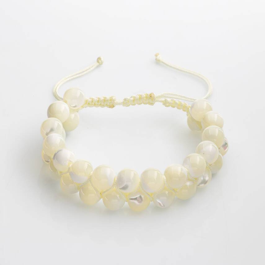 Beyaz Sedef 8mm Çift Sıra Makrome Doğal Taş Bileklik - 3