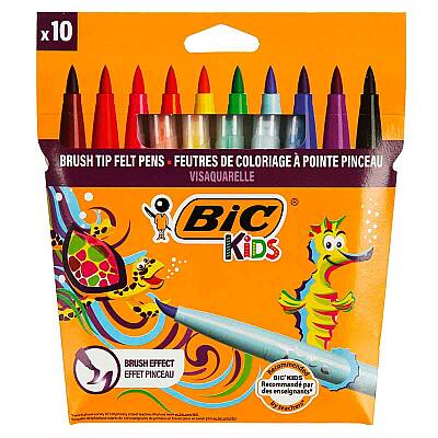 Bic Visa Fırça Uç Keçeli Boya Kalemi 10 Renk - Bic