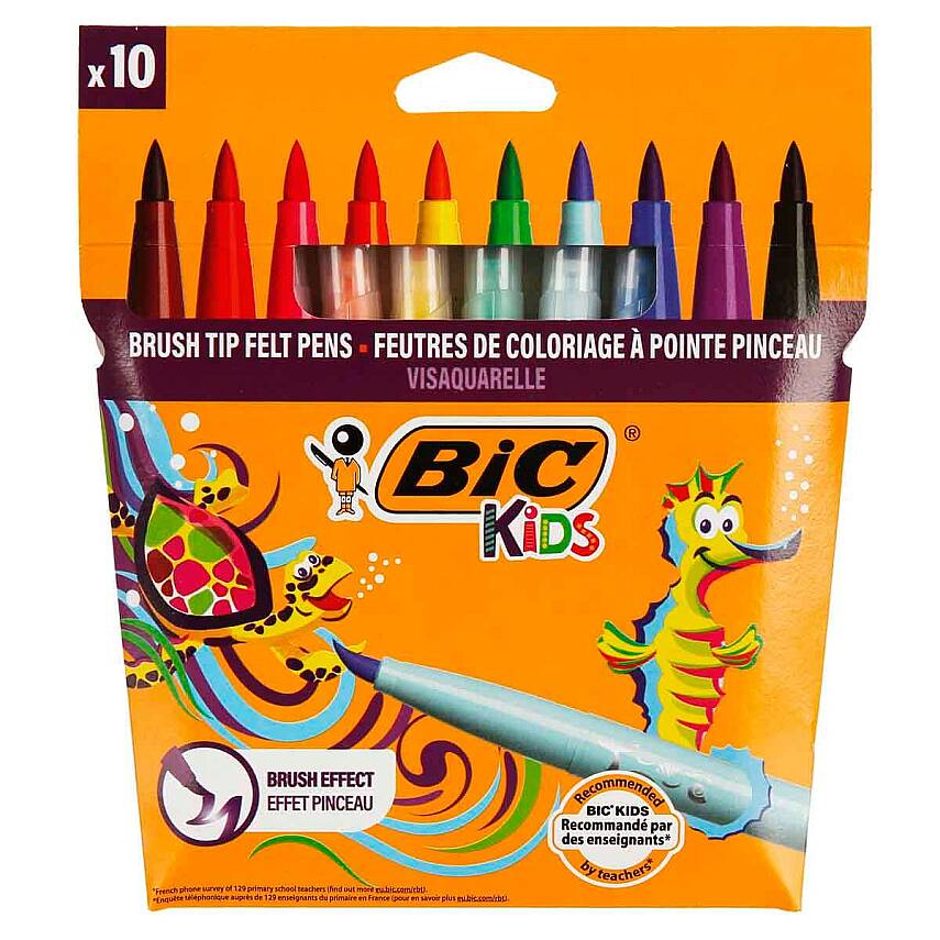 Bic Visa Fırça Uç Keçeli Boya Kalemi 10 Renk - 1