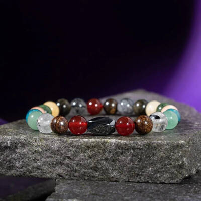 Boğa Burcu Bileklik Bronzit, Golden Obsidyen, Güneş Taşı, Kalsit, Kristal Kuvars, Krizokol, Mavi Apatit, Rutilli Kuvars, Yeşil Aventurin, Yeşim - Osmanlı Doğaltaş