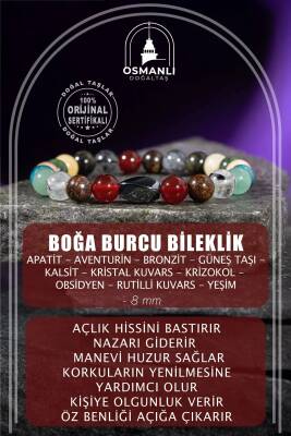 Boğa Burcu Bileklik Bronzit, Golden Obsidyen, Güneş Taşı, Kalsit, Kristal Kuvars, Krizokol, Mavi Apatit, Rutilli Kuvars, Yeşil Aventurin, Yeşim - 2