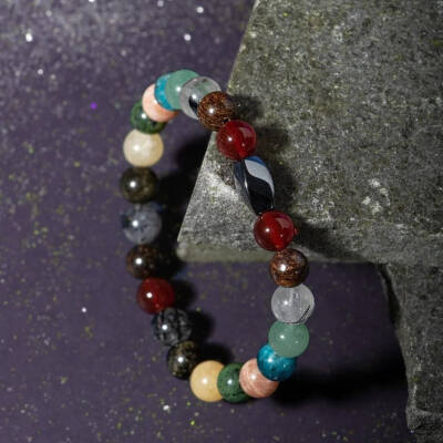 Boğa Burcu Bileklik Bronzit, Golden Obsidyen, Güneş Taşı, Kalsit, Kristal Kuvars, Krizokol, Mavi Apatit, Rutilli Kuvars, Yeşil Aventurin, Yeşim - 4