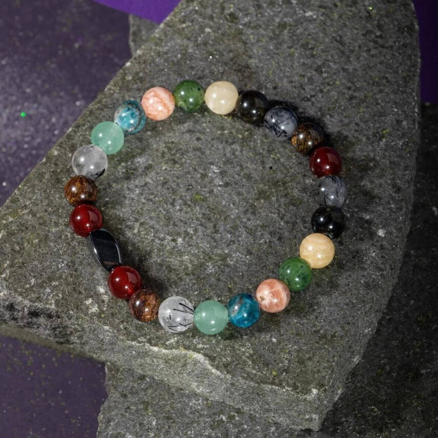 Boğa Burcu Bileklik Bronzit, Golden Obsidyen, Güneş Taşı, Kalsit, Kristal Kuvars, Krizokol, Mavi Apatit, Rutilli Kuvars, Yeşil Aventurin, Yeşim - 5