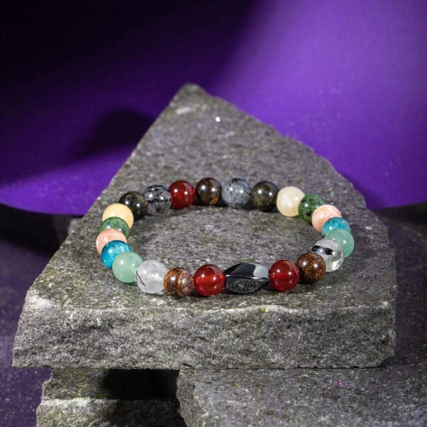 Boğa Burcu Bileklik Bronzit, Golden Obsidyen, Güneş Taşı, Kalsit, Kristal Kuvars, Krizokol, Mavi Apatit, Rutilli Kuvars, Yeşil Aventurin, Yeşim - 6