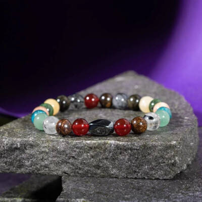 Boğa Burcu Bileklik Bronzit, Golden Obsidyen, Güneş Taşı, Kalsit, Kristal Kuvars, Krizokol, Mavi Apatit, Rutilli Kuvars, Yeşil Aventurin, Yeşim - 7