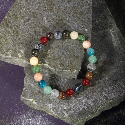 Boğa Burcu Bileklik Bronzit, Golden Obsidyen, Güneş Taşı, Kalsit, Kristal Kuvars, Krizokol, Mavi Apatit, Rutilli Kuvars, Yeşil Aventurin, Yeşim - 8