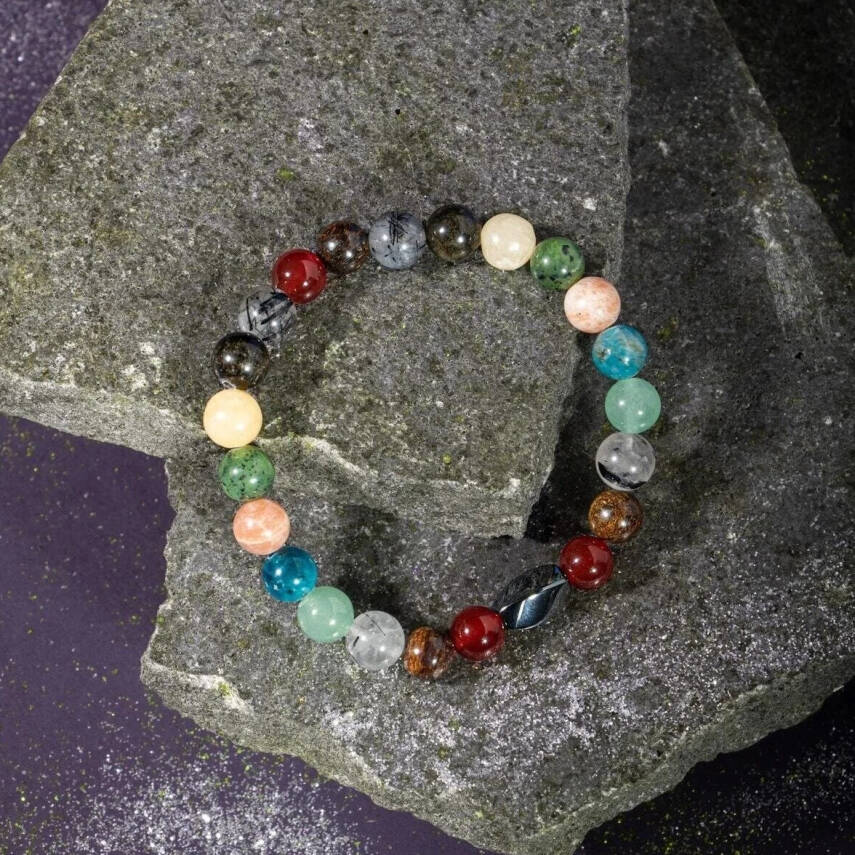 Boğa Burcu Bileklik Bronzit, Golden Obsidyen, Güneş Taşı, Kalsit, Kristal Kuvars, Krizokol, Mavi Apatit, Rutilli Kuvars, Yeşil Aventurin, Yeşim - 8