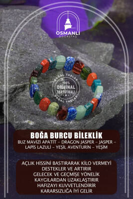 Boğa Burcu Bileklik Buz Mavizi Apatit, Dragon Jasper, Jasper, Lapis Lazuli, Yeşil Aventurin, Yeşim - 2