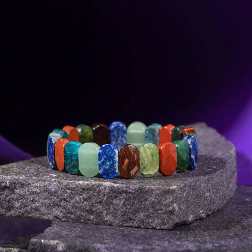 Boğa Burcu Bileklik Buz Mavizi Apatit, Dragon Jasper, Jasper, Lapis Lazuli, Yeşil Aventurin, Yeşim - 8