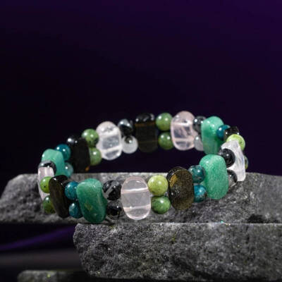 Boğa Burcu Bileklik Golden Obsidyen, Mavi Apatit, Pembe Kuvars, Rutilli Kuvars, Siyah Turmalin, Yeşil Aventurin, Yeşim - Osmanlı Doğaltaş