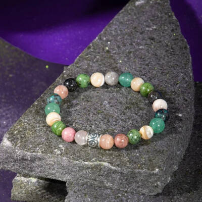 Boğa Burcu Bileklik Güneş Taşı, Krizokol, Obsidyen, Rodonit, Sedef, Yeşil Aventurin, Yeşim - Osmanlı Doğaltaş