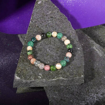 Boğa Burcu Bileklik Güneş Taşı, Krizokol, Obsidyen, Rodonit, Sedef, Yeşil Aventurin, Yeşim - 3