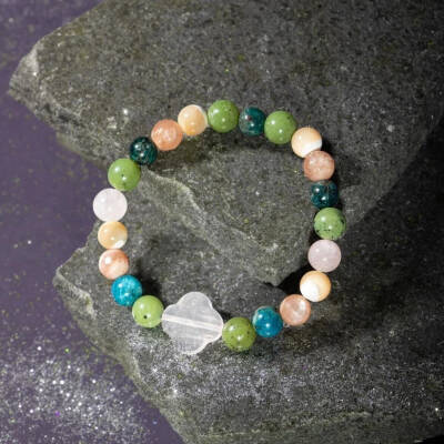 Boğa Burcu Bileklik Güneş Taşı, Mavi Apatit, Pembe Kuvars, Sedef, Yeşim - Osmanlı Doğaltaş