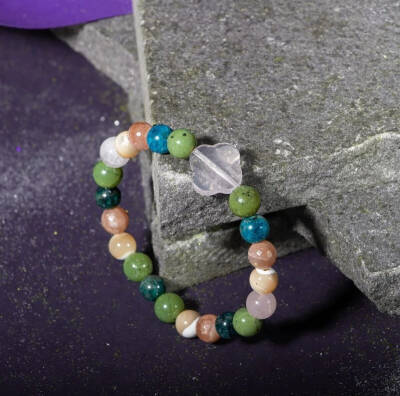 Boğa Burcu Bileklik Güneş Taşı, Mavi Apatit, Pembe Kuvars, Sedef, Yeşim - 6